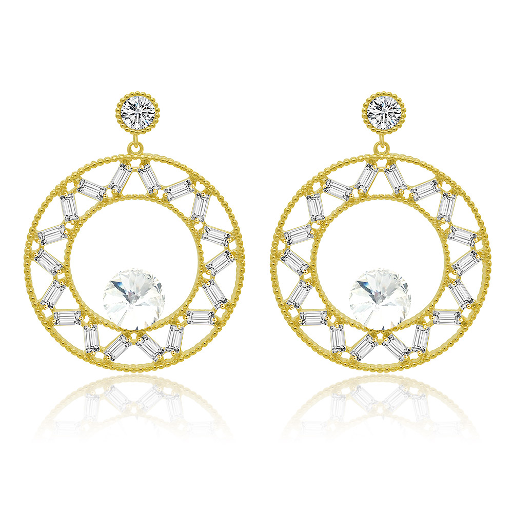 Gold Plated Round Dangle Chandelier Earrings
